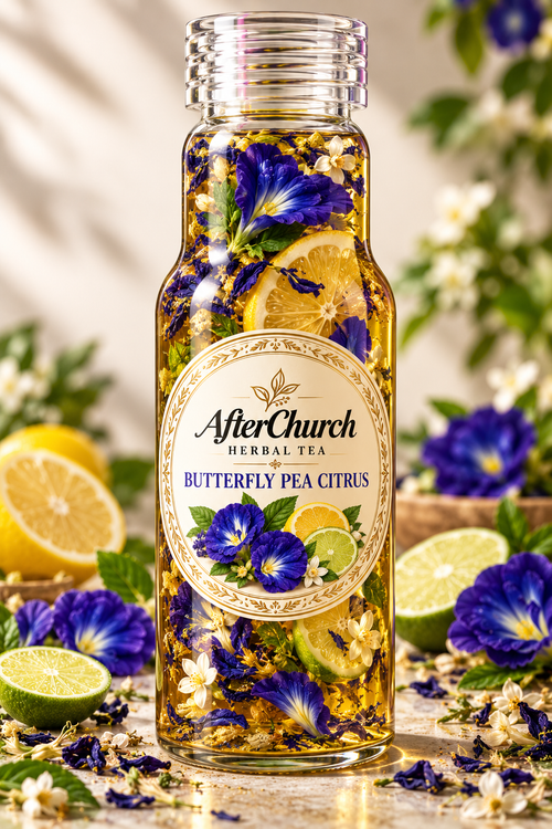 AfterChurch Butterfly Pea Citrus Herbal Tea.