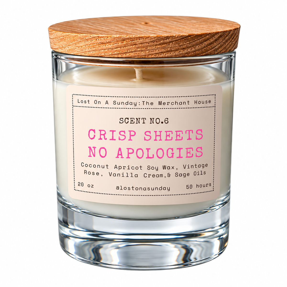 Crisp Sheets No Apologies candle.