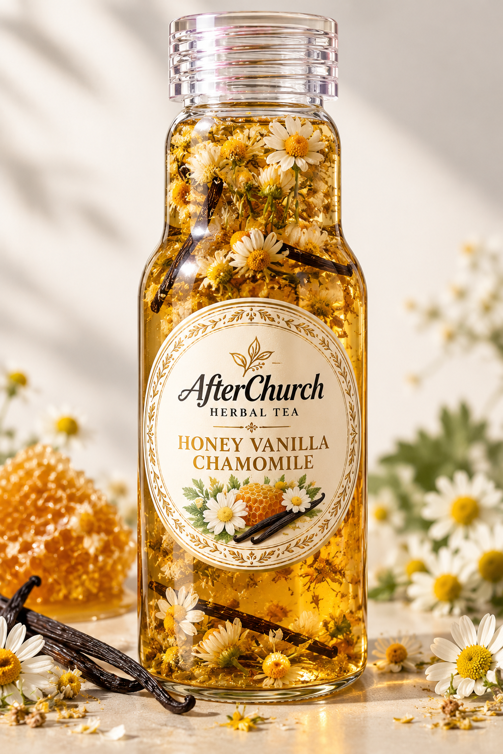 AfterChurch Honey Vanilla Chamomile Herbal Tea.