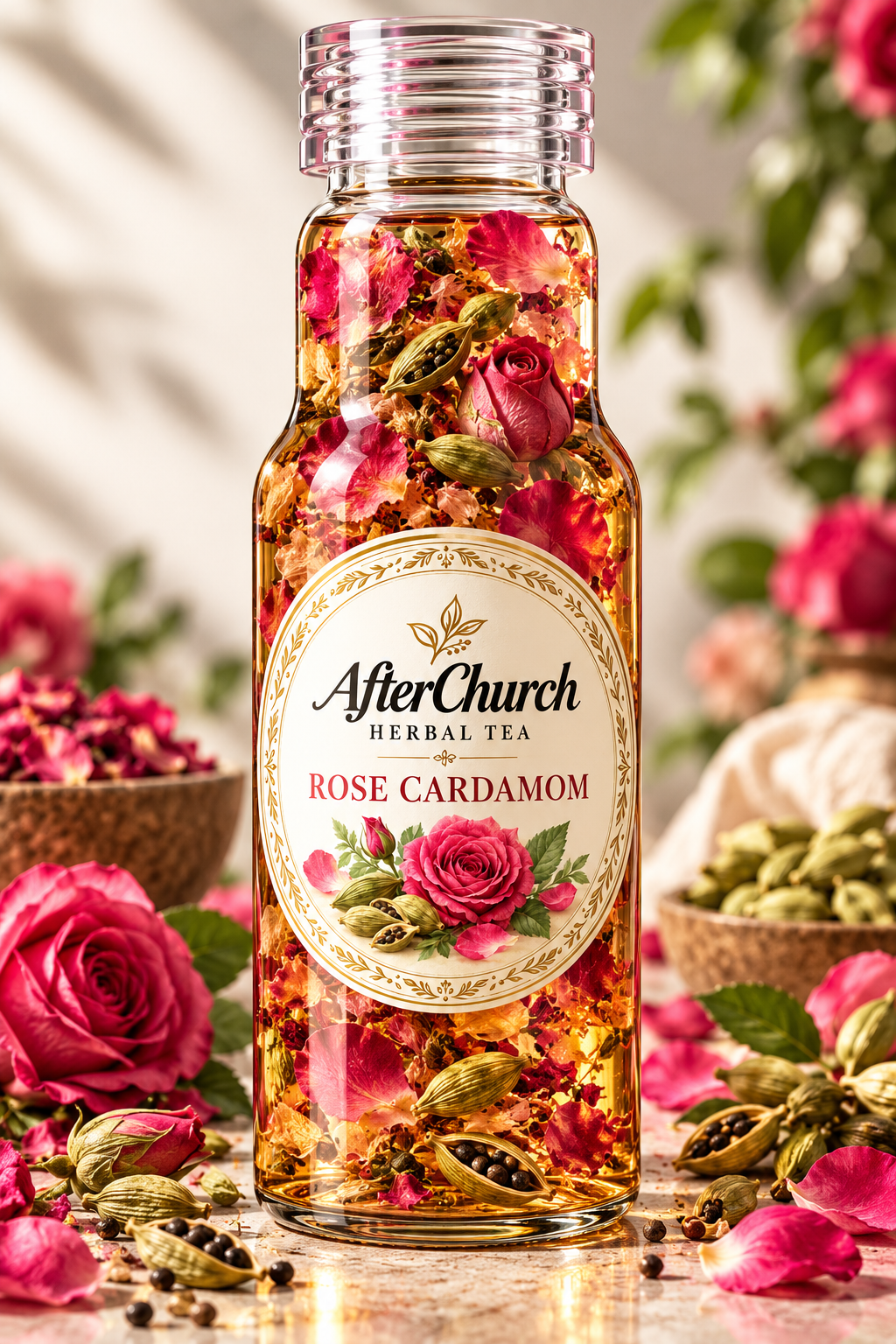 AfterChurch Rose Cardamom Herbal Tea.